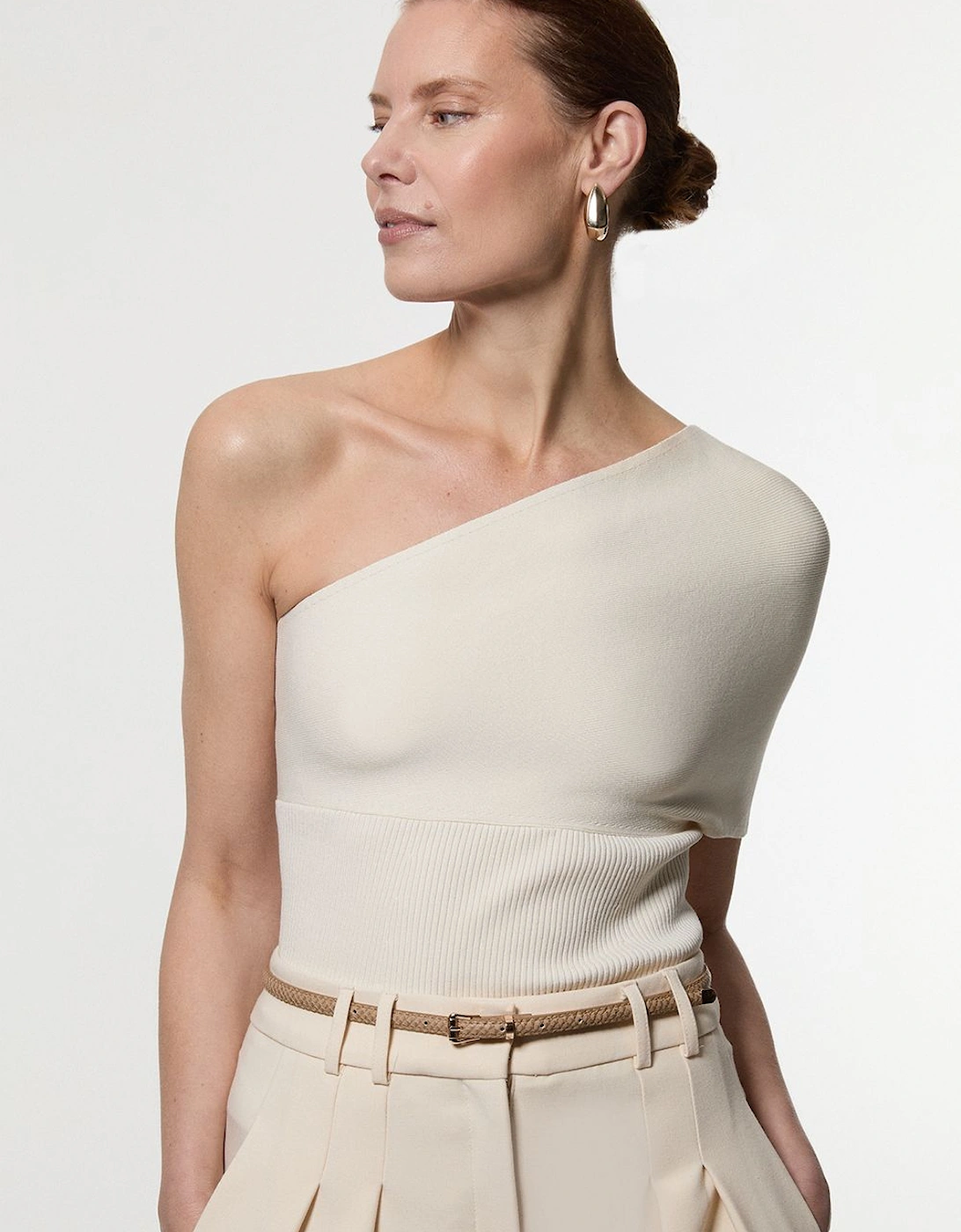 Compact Rib Stitch Knitted One Shoulder Top, 2 of 1