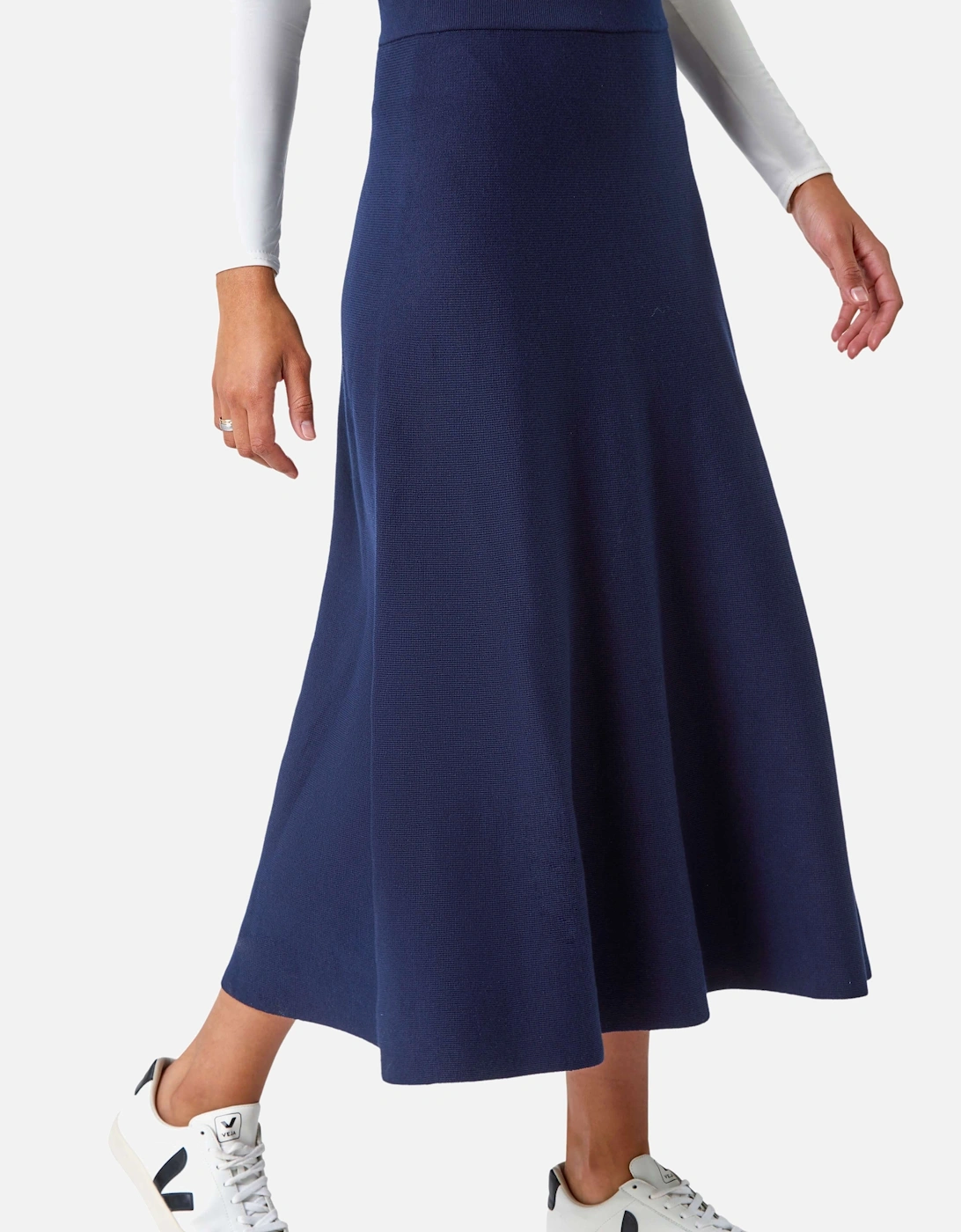 Plain Elastic Waist Knitted A Line Midi Skirt, 2 of 1