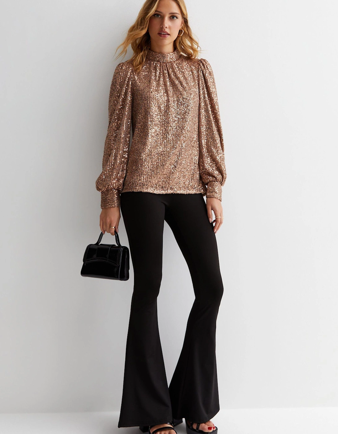 Mink Brown Sequin High Neck Loosefit Blouse, 2 of 1