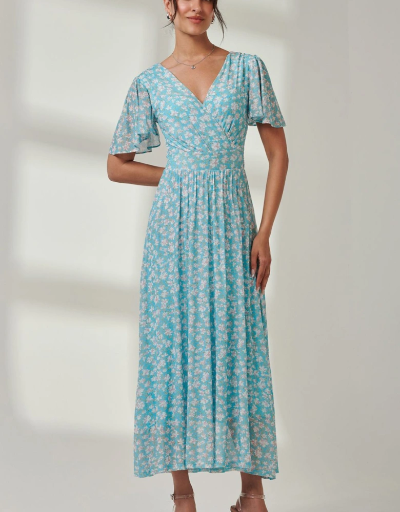 Evelyn Angel Sleeve Mesh Maxi Dress