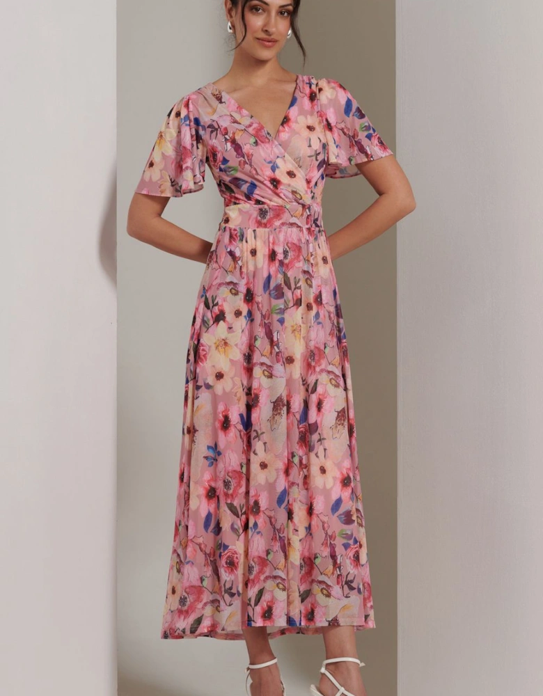 Evelyn Angel Sleeve Mesh Maxi Dress