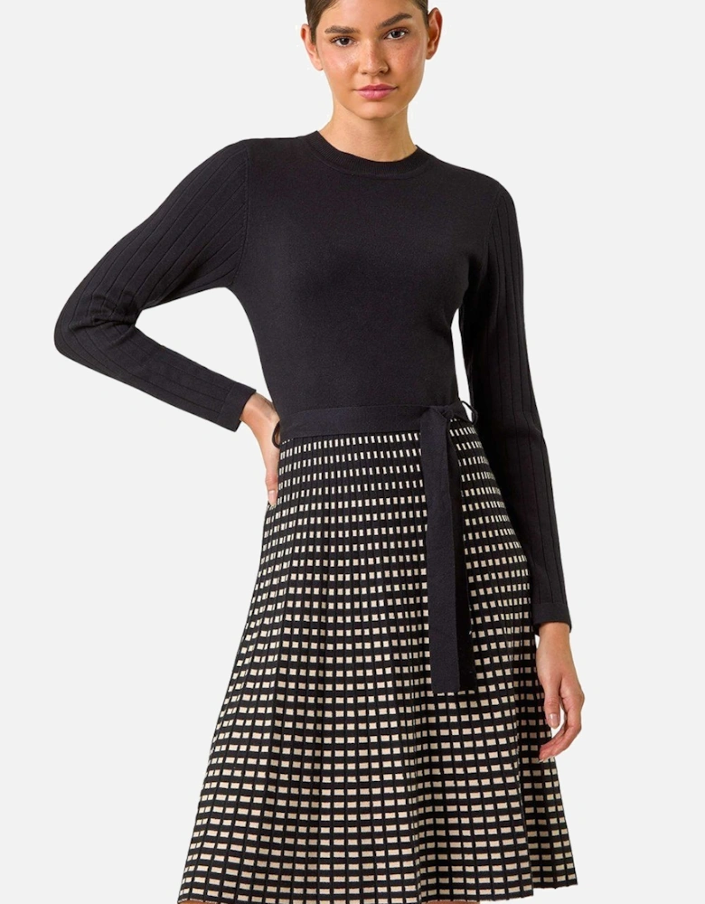 Check Print Belted Jumper Dress