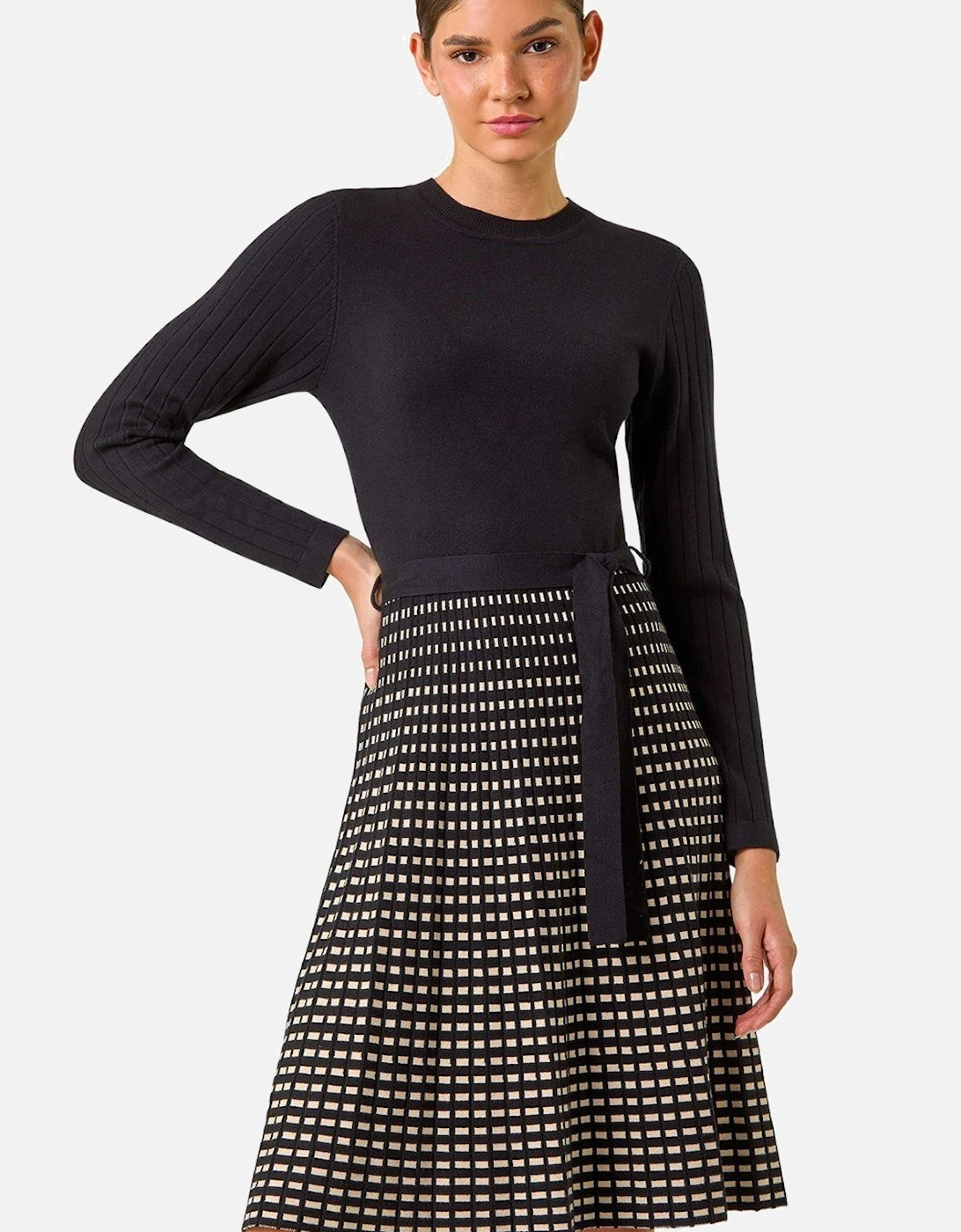 Check Print Belted Jumper Dress, 2 of 1