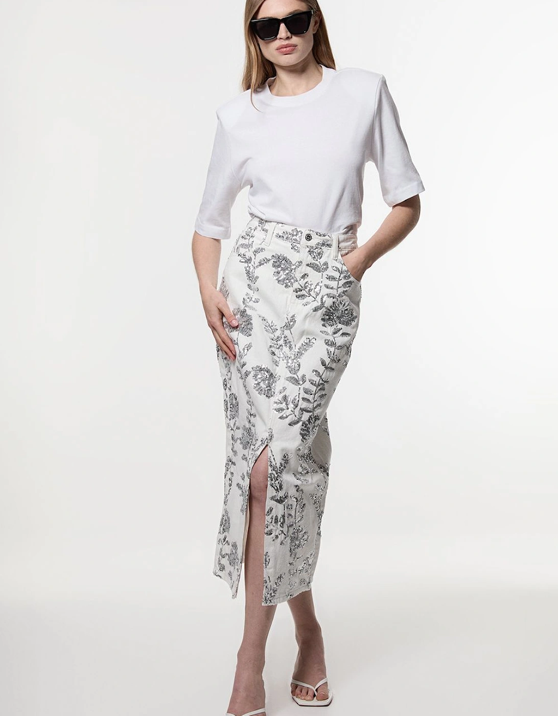 Denim All Over Floral Sequin Skirt, 2 of 1