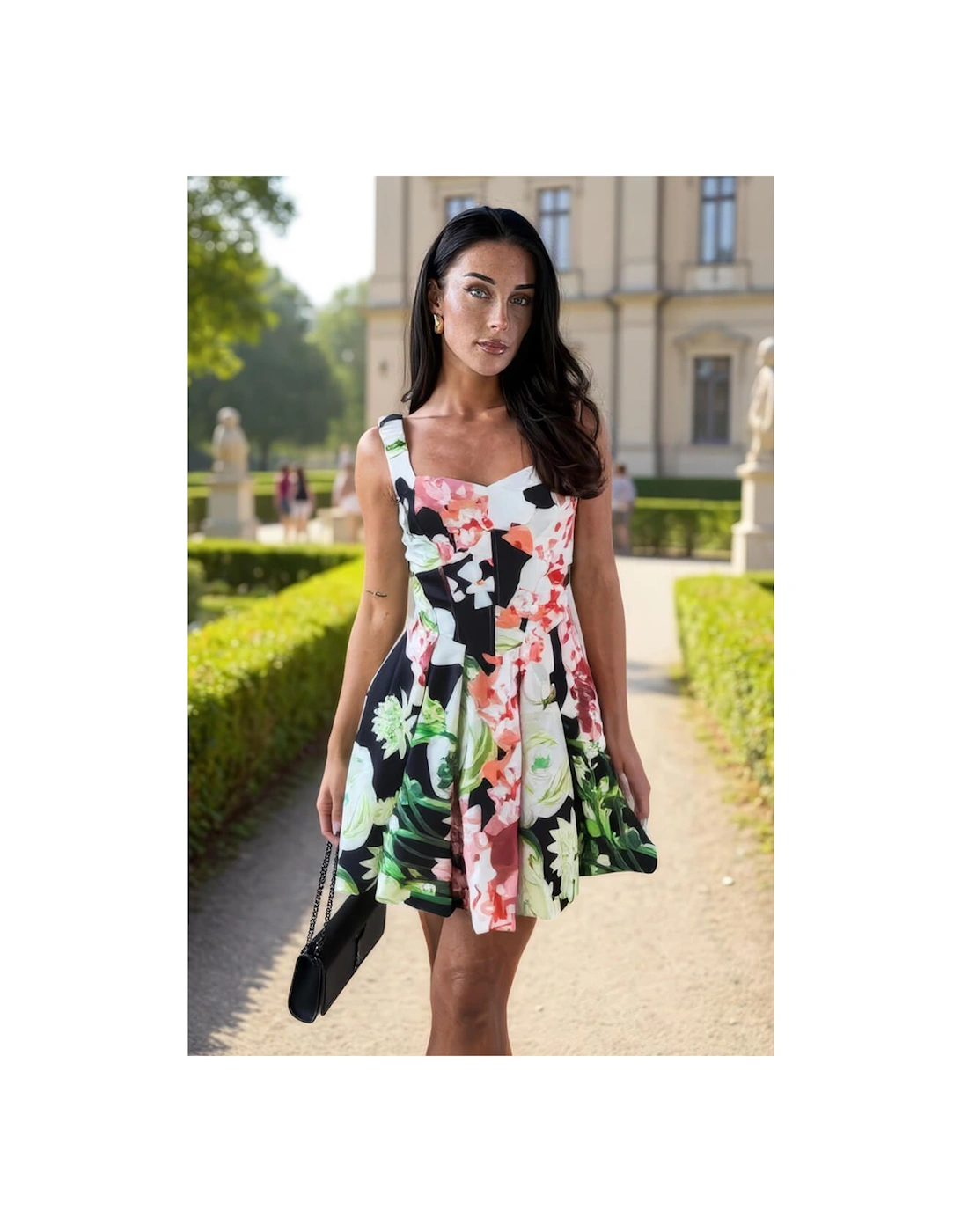 Multi Floral Print Sweetheart Neckline Bubble Hem Mini Dress, 2 of 1