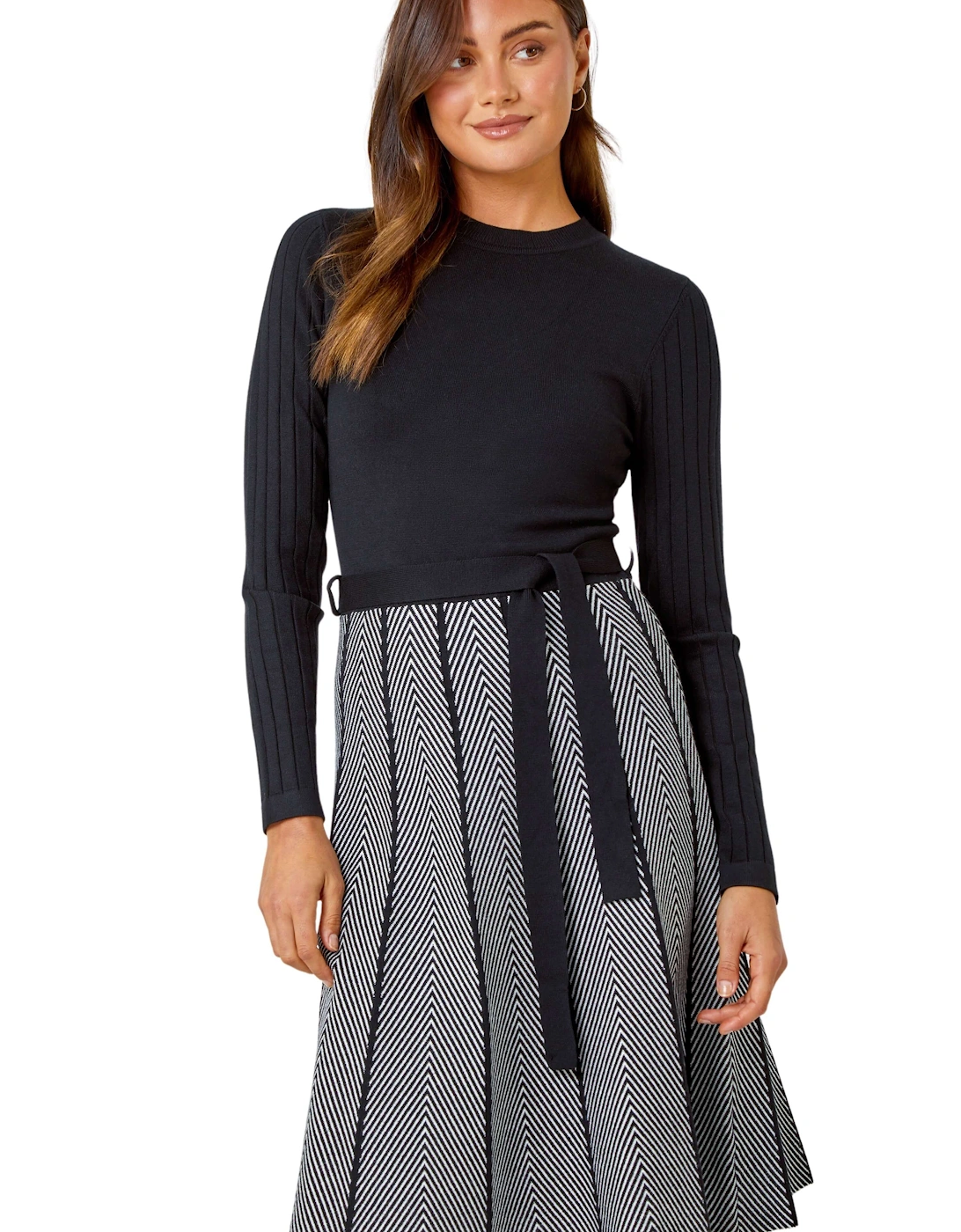 Chevron Print Belted Jumper Dress, 2 of 1