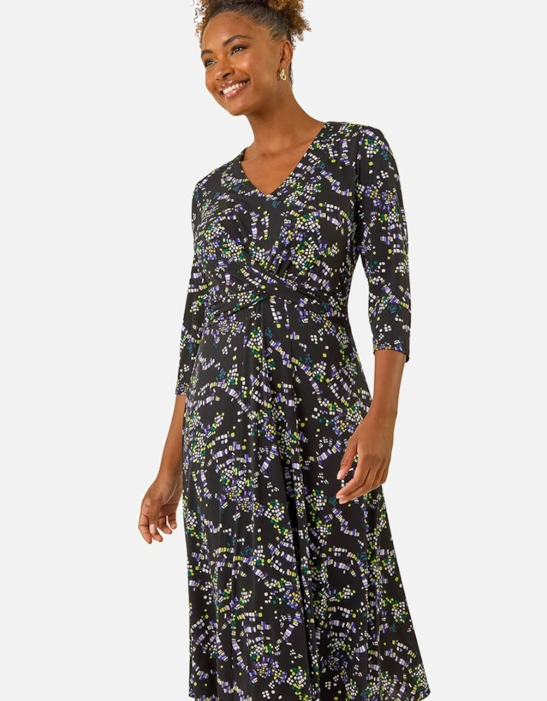 Abstract Crossover Stretch Midi Dress