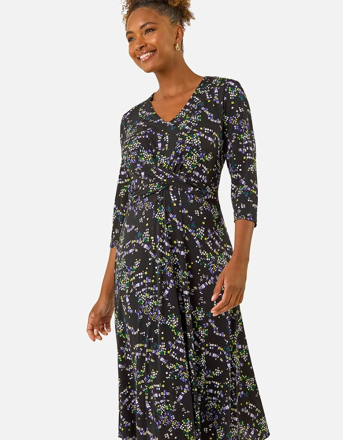 Abstract Crossover Stretch Midi Dress, 2 of 1