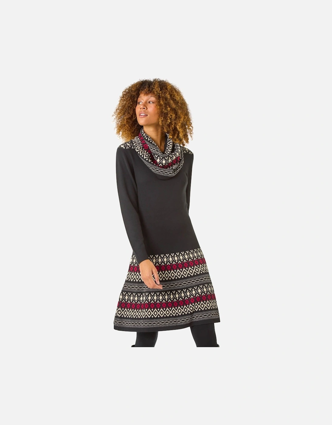 2 in 1 Nordic Print Scarf Neck Knitted Dress, 2 of 1