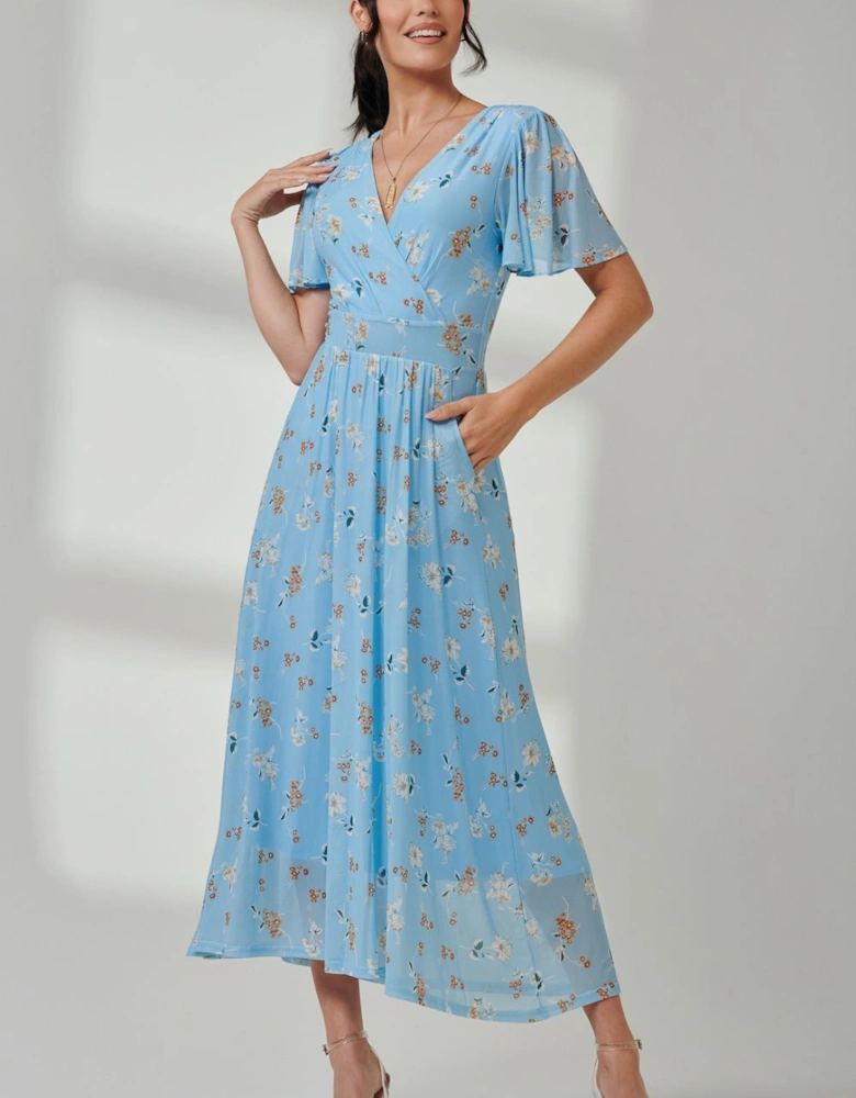 Gracelyn Wrap Front Mesh Maxi Dress