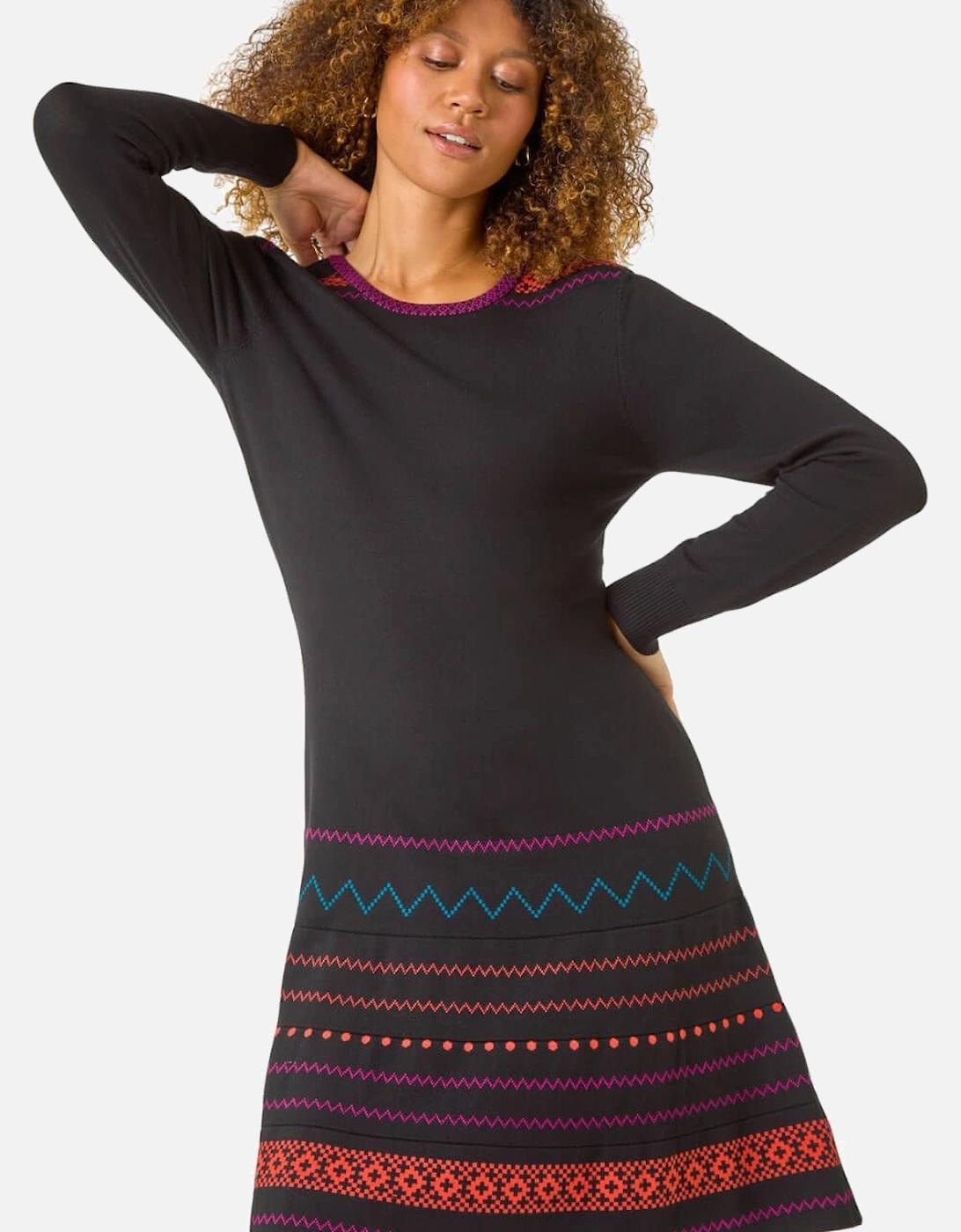 2 in 1 Nordic Print Scarf Neck Knitted Dress, 2 of 1