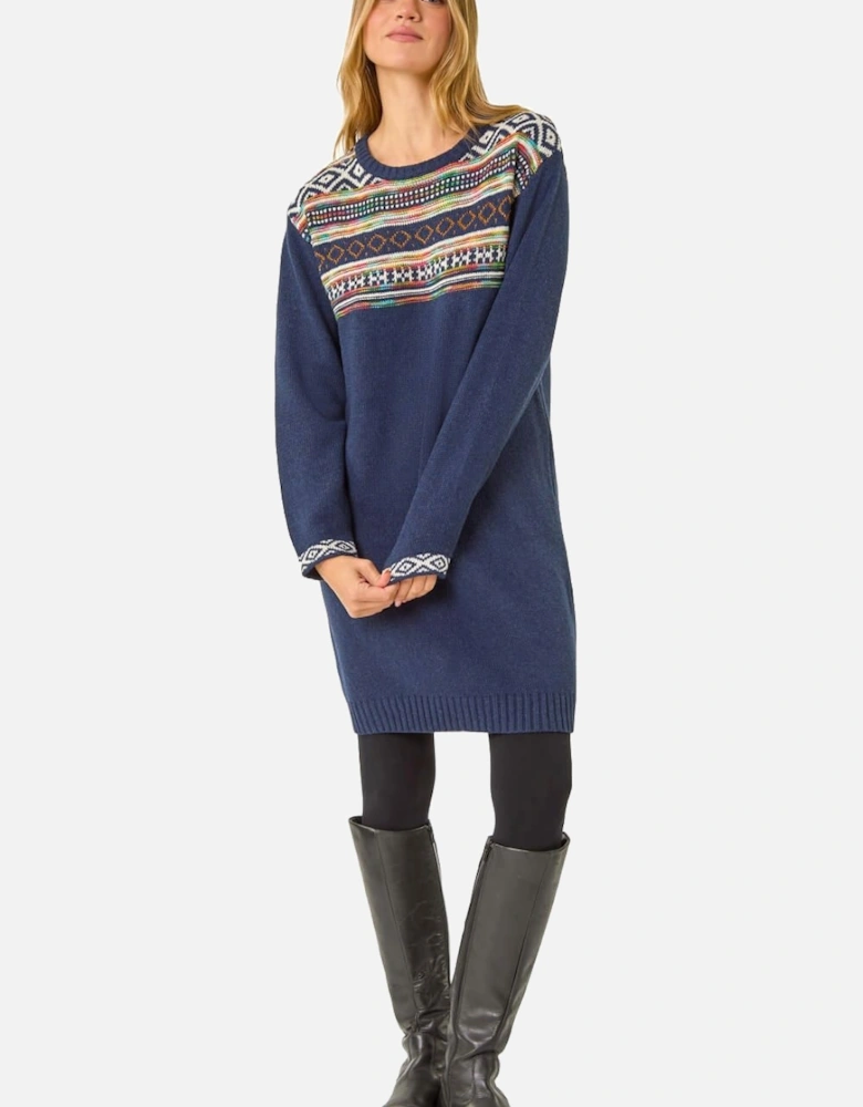 Nordic Pattern Knitted Shift Dress