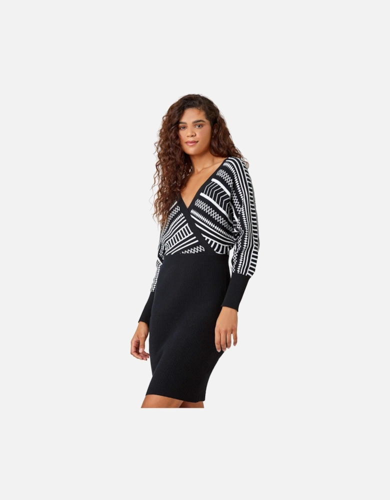 Printed Knitted Bodycon Wrap Dress