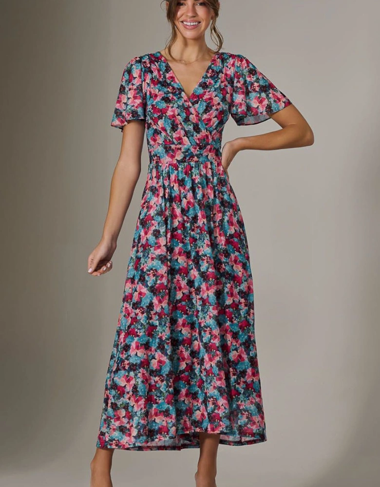 Gracelyn Wrap Front Mesh Maxi Dress