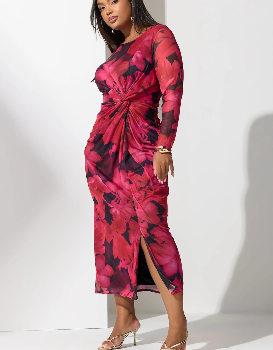 Floral Mesh Knot Maxi Dress, 2 of 1