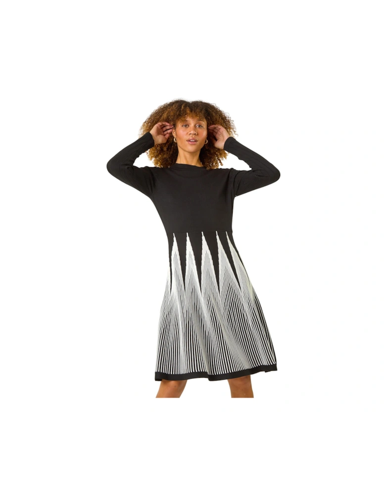 Contrast Pattern Knitted Dress