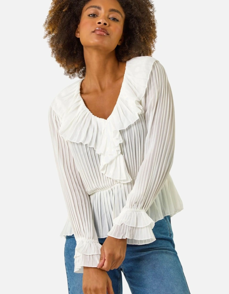 Frill Pleated Peplum Blouse