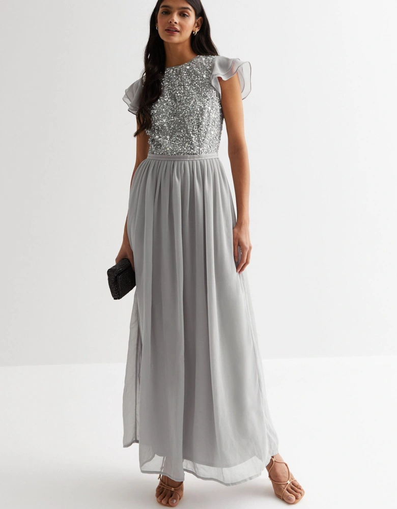 Silver Embellished Maxi Dress