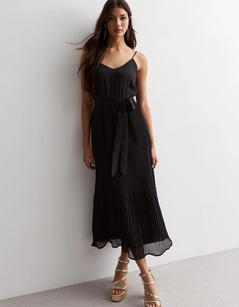 Black Cami Top Pleated Midi Dress