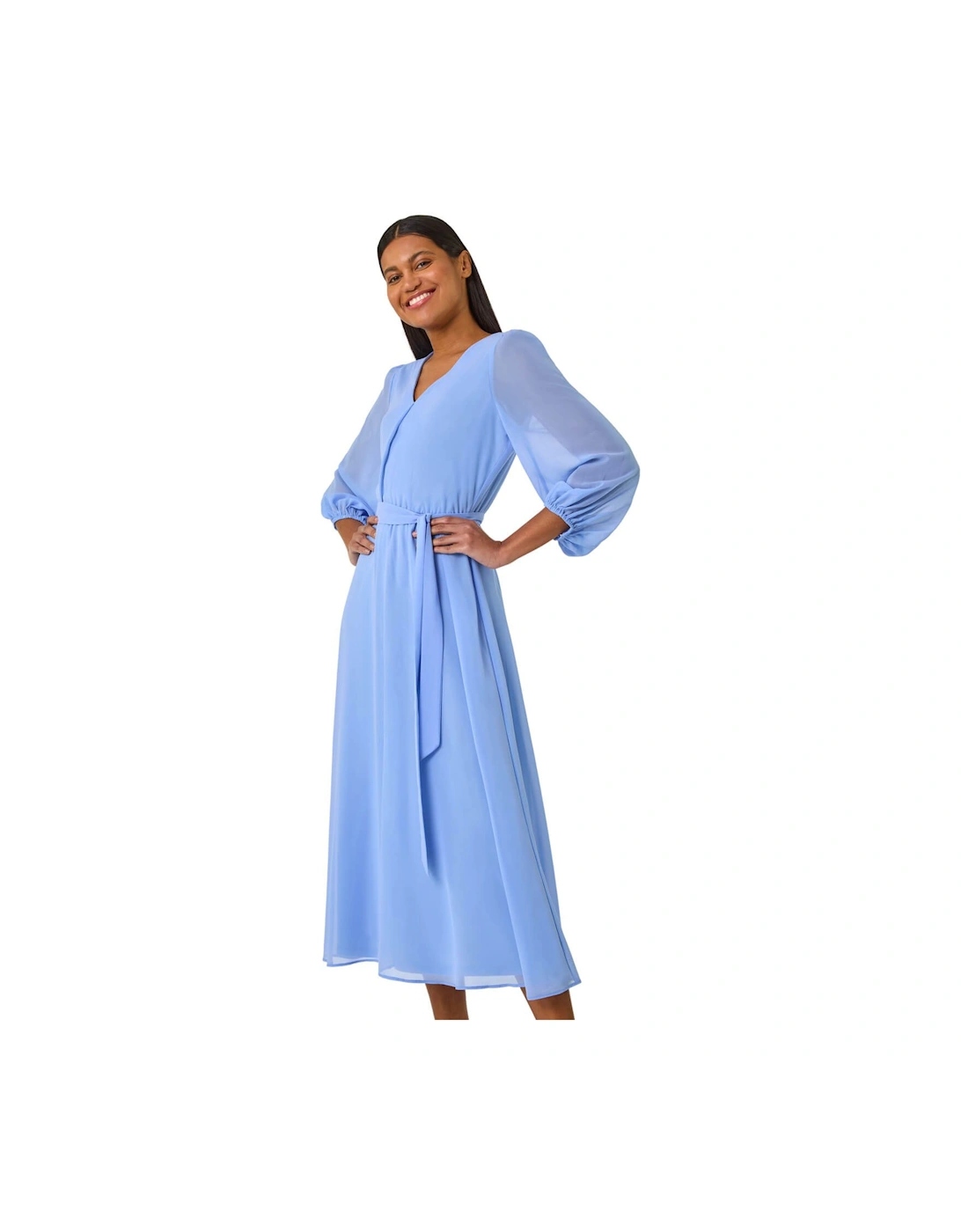 Chiffon V-Neck Midi Dress, 2 of 1