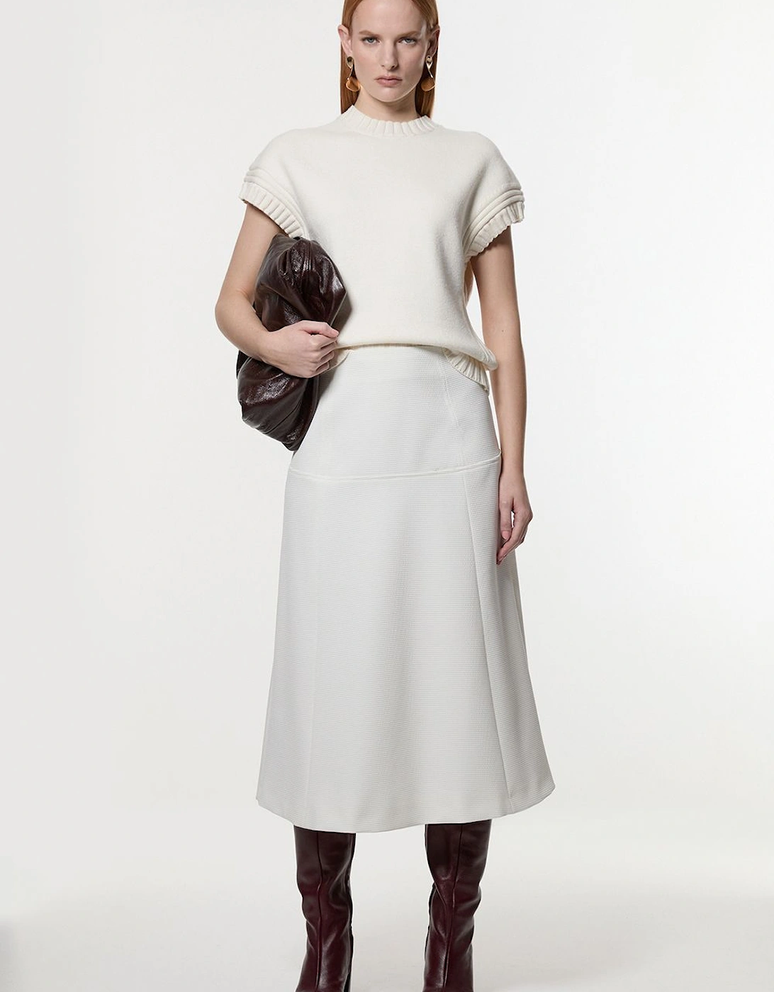 Petite Tailored Textured Full Midi Skirt, 2 of 1