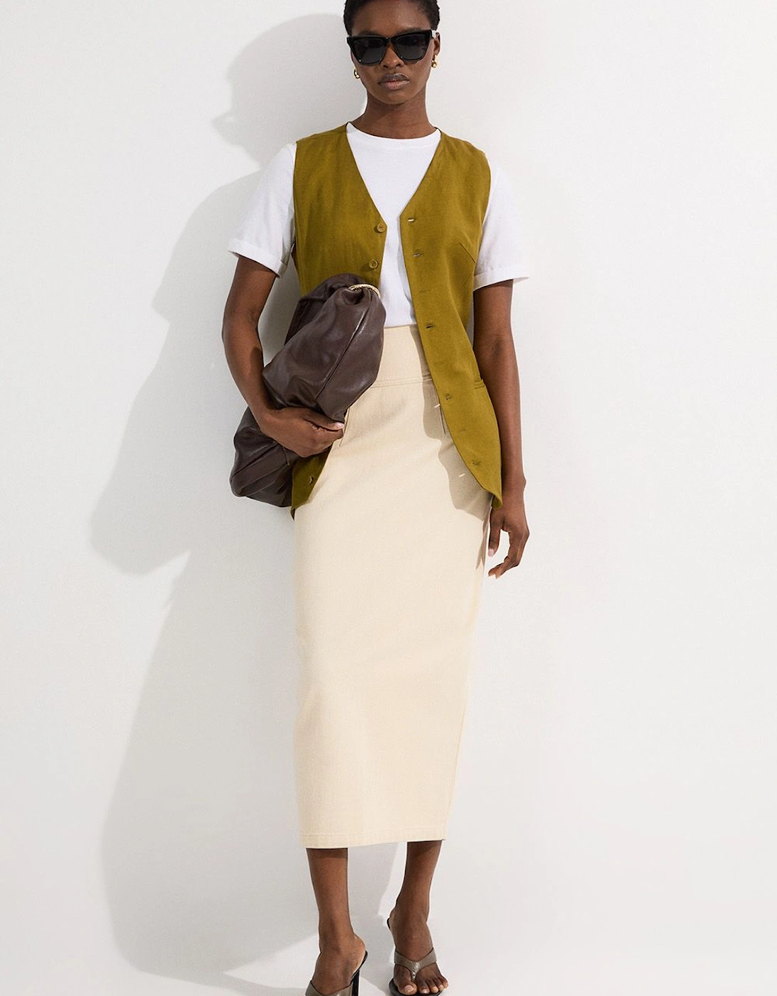 Petite Corset Waist Denim Midi Skirt, 2 of 1