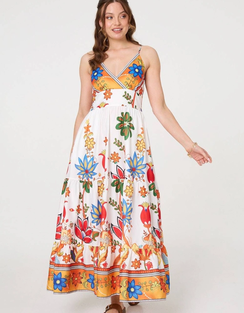 Tropical Print Sleeveless Maxi Sun Dress