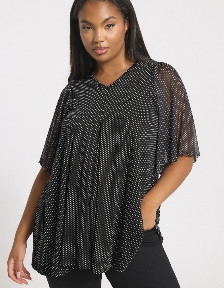 Polka Dot Mesh Sleeve Top