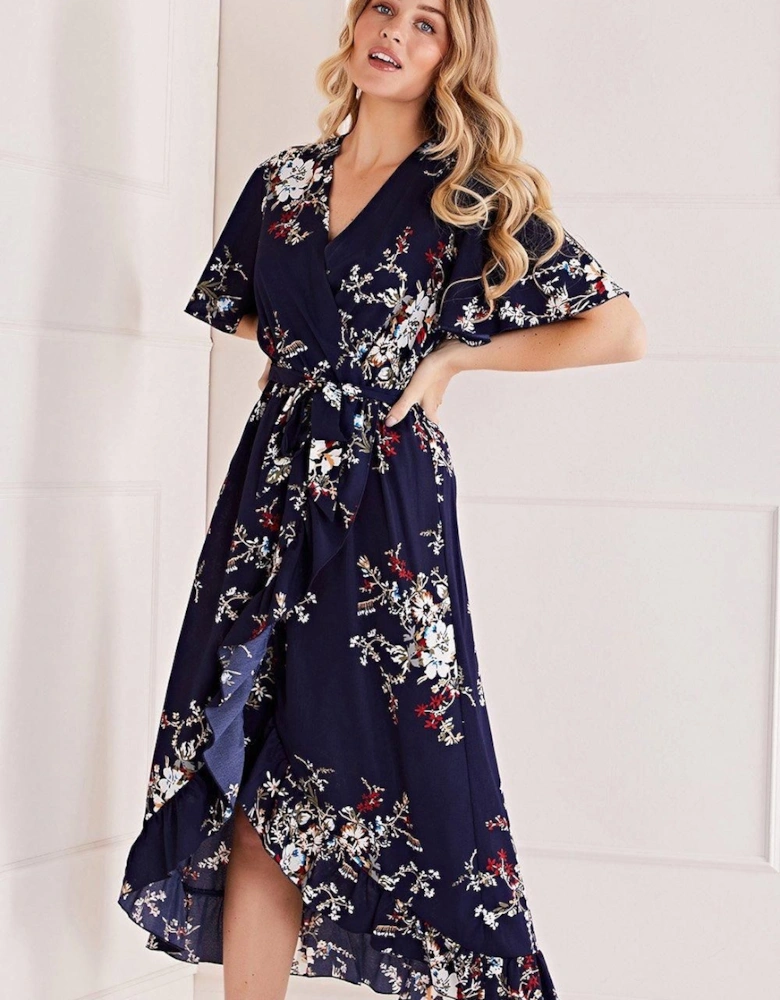 Navy Floral Short Sleeve Maxi Dress