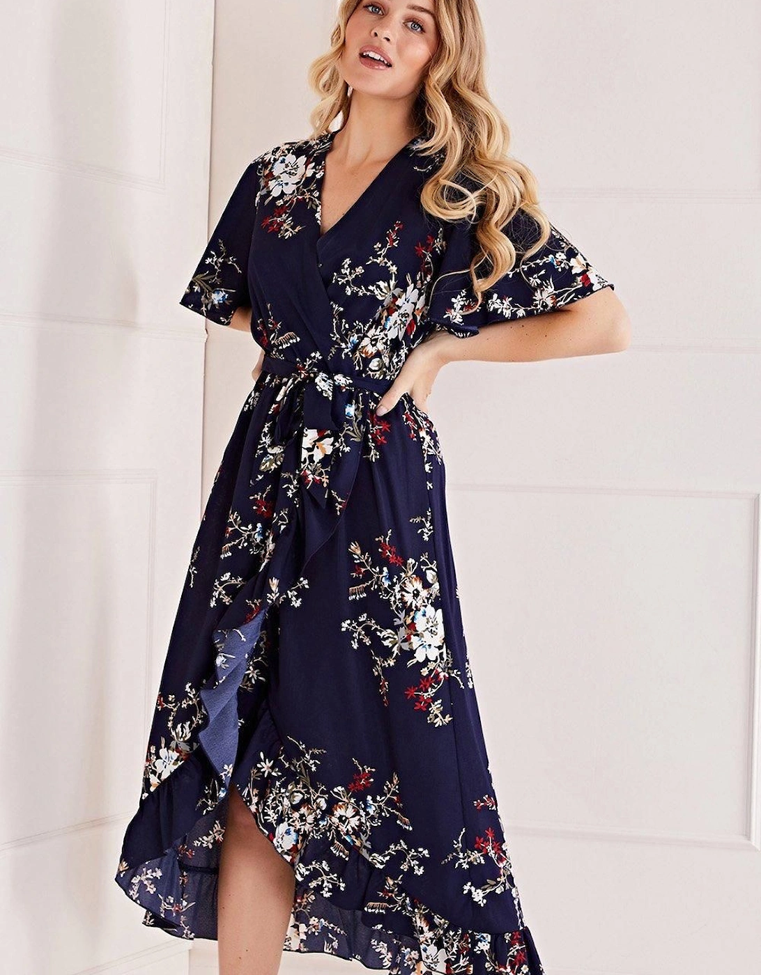 Navy Floral Short Sleeve Maxi Dress, 2 of 1