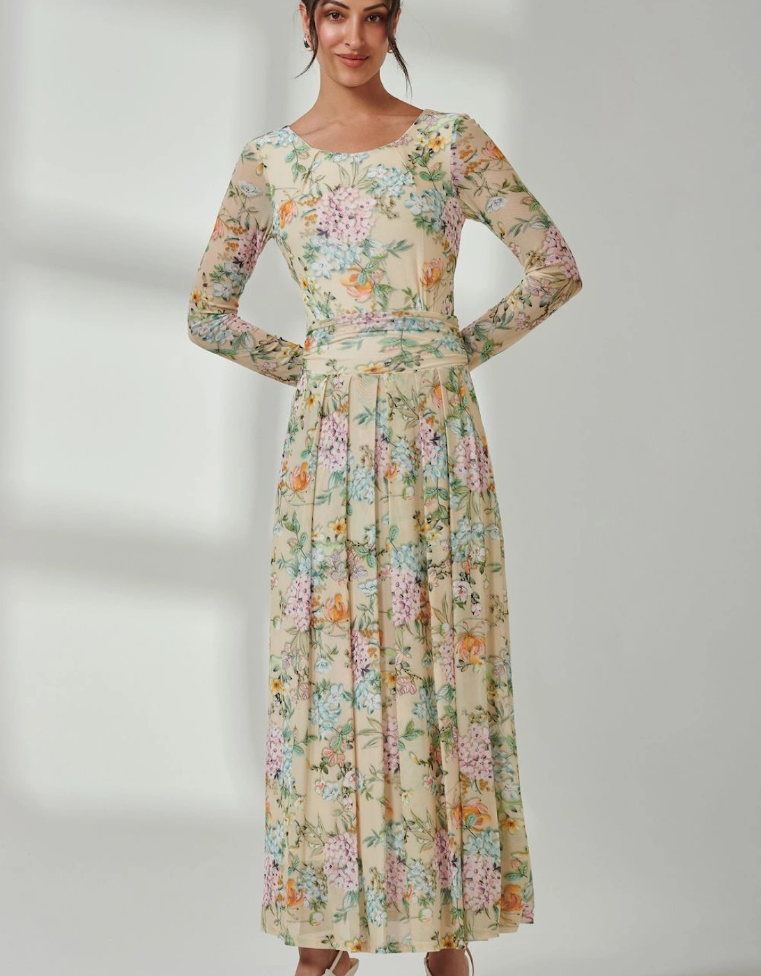 Floral Long Sleeve Mesh Maxi Dress, 2 of 1