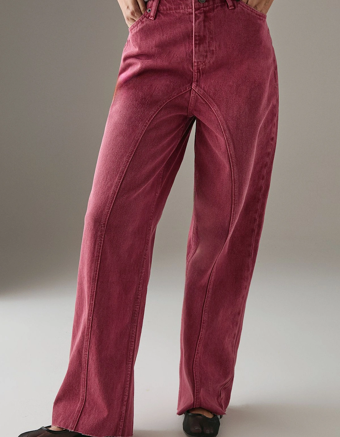 Washed Raw Waist Seam Detail Denim Dad Jean, 2 of 1