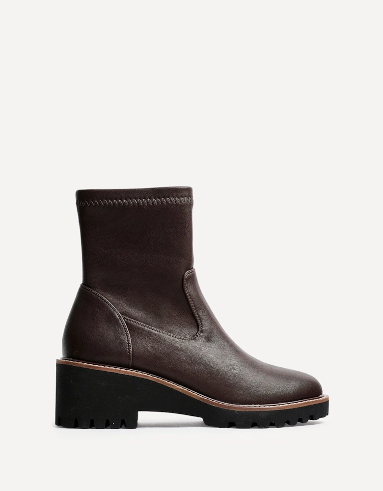 Trish Brown Faux Leather Wedged Heel Ankle Boot