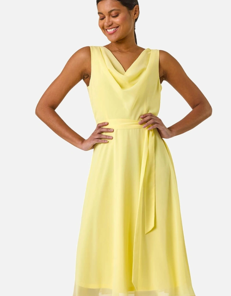 Cowl Neck Tie Waist Dress