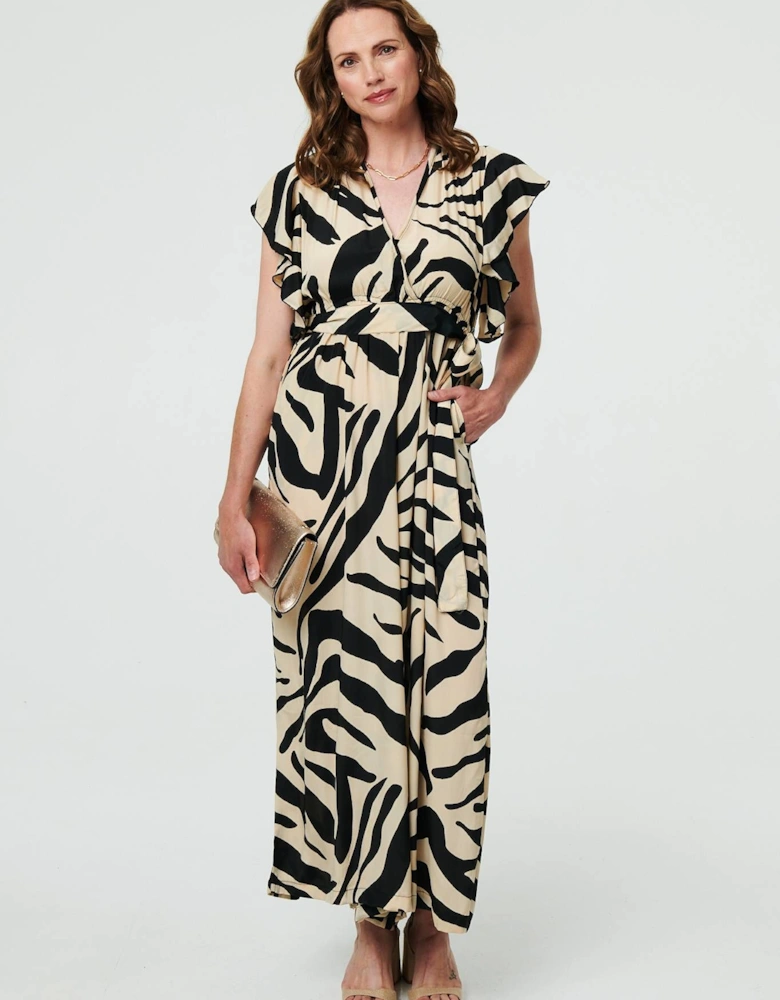 Zebra Print Frilled Cap Sleeve Jumpsuit