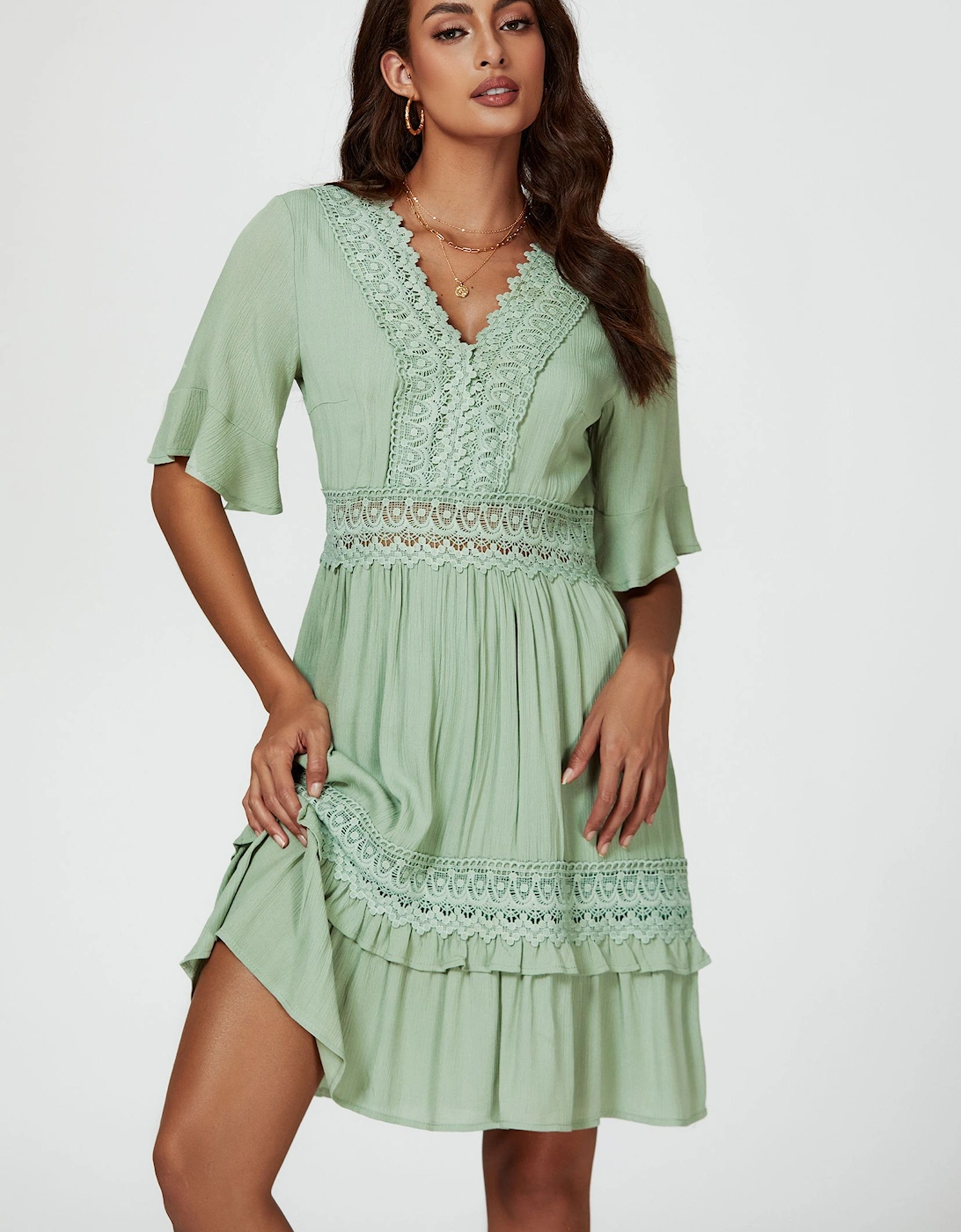 V Neck Lace Mini Dress, 2 of 1