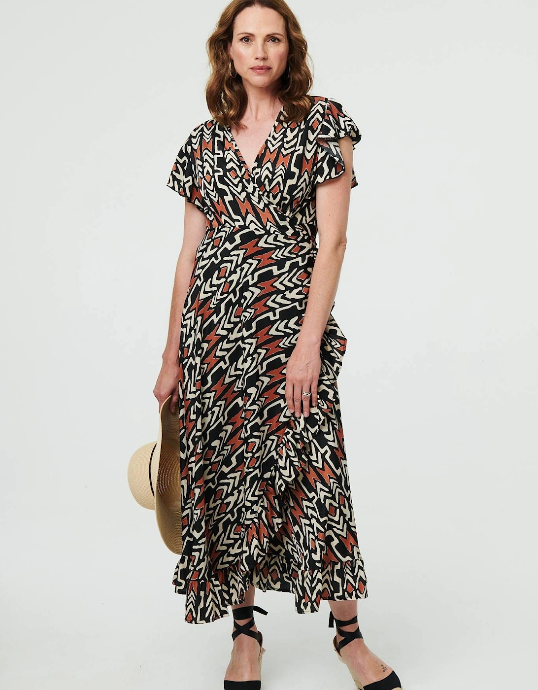 Abstract Frilled Sleeve Wrap Midi Dress, 2 of 1
