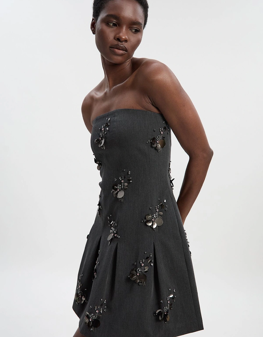 Cluster Sequin & Crystal  Embellished Bandeau Tailored Mini Dress, 2 of 1