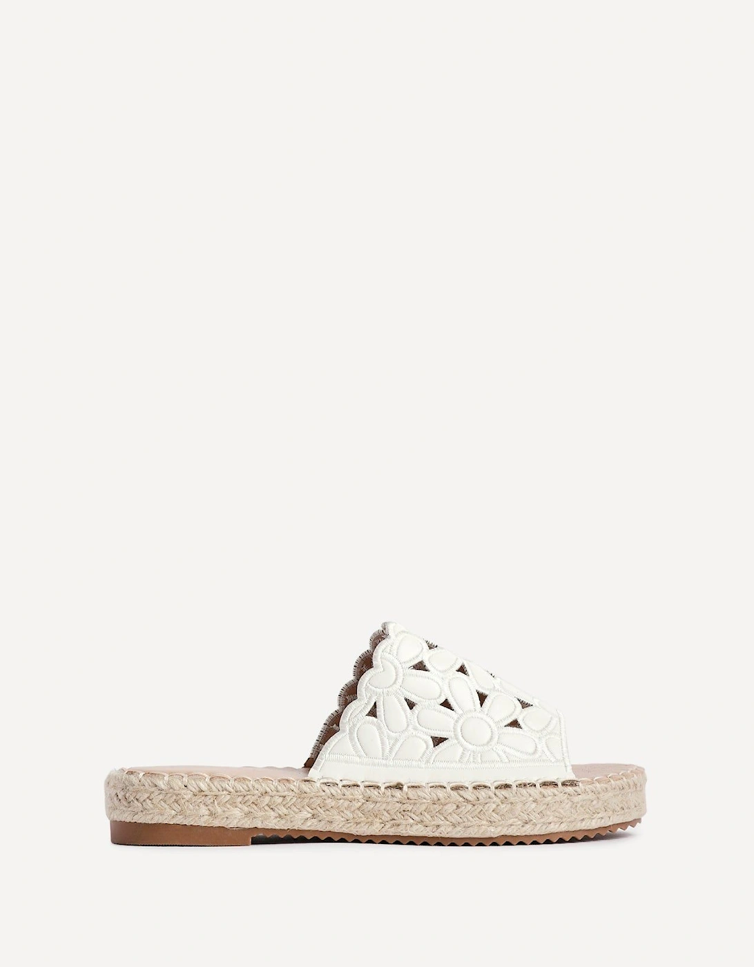Parade White Faux Leather Floral Espadrille Flatform Slider, 2 of 1