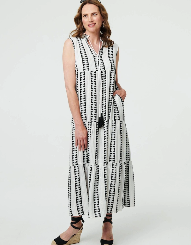 Geo Print Sleeveless Tiered Maxi Dress