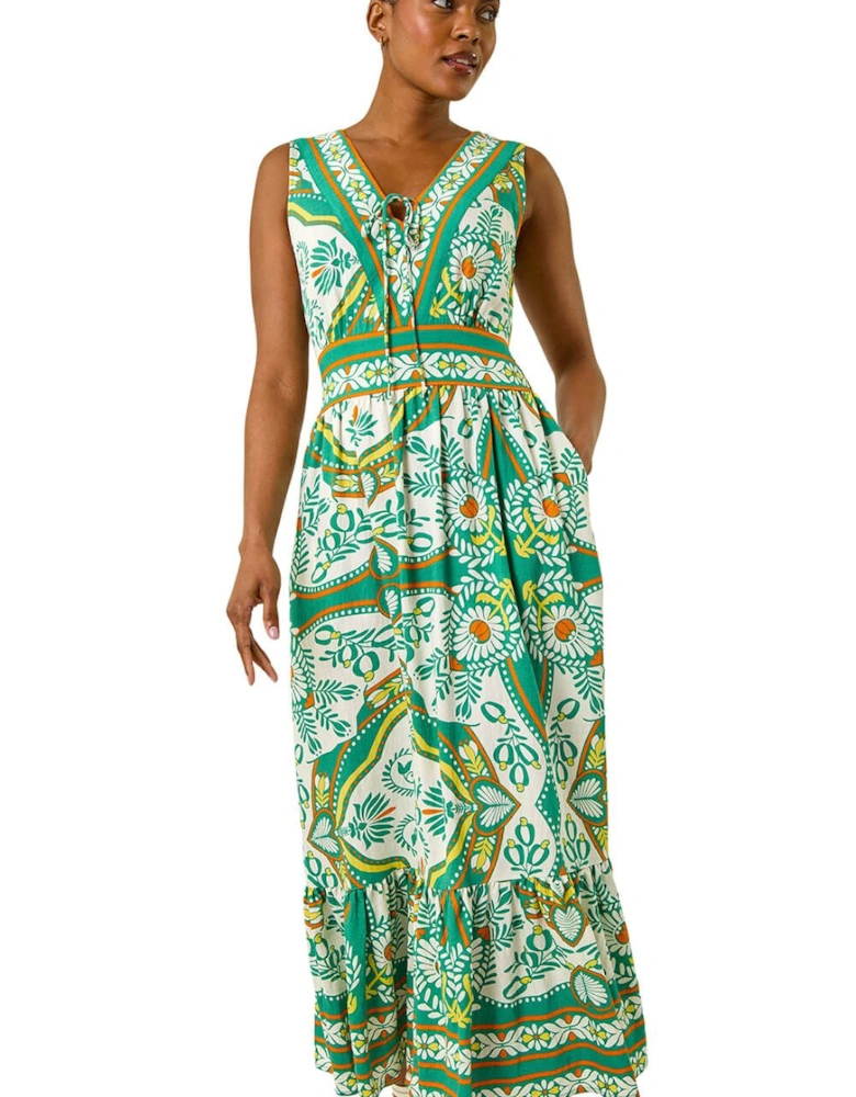 Printed Frill Border Maxi Dress