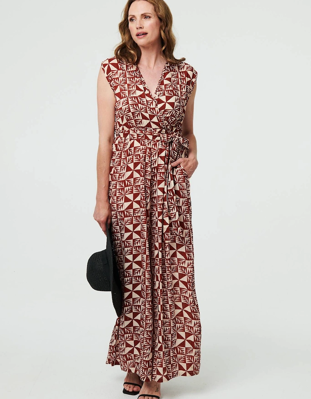 Geo Print Sleeveless Tie Waist Jumpsuit, 2 of 1