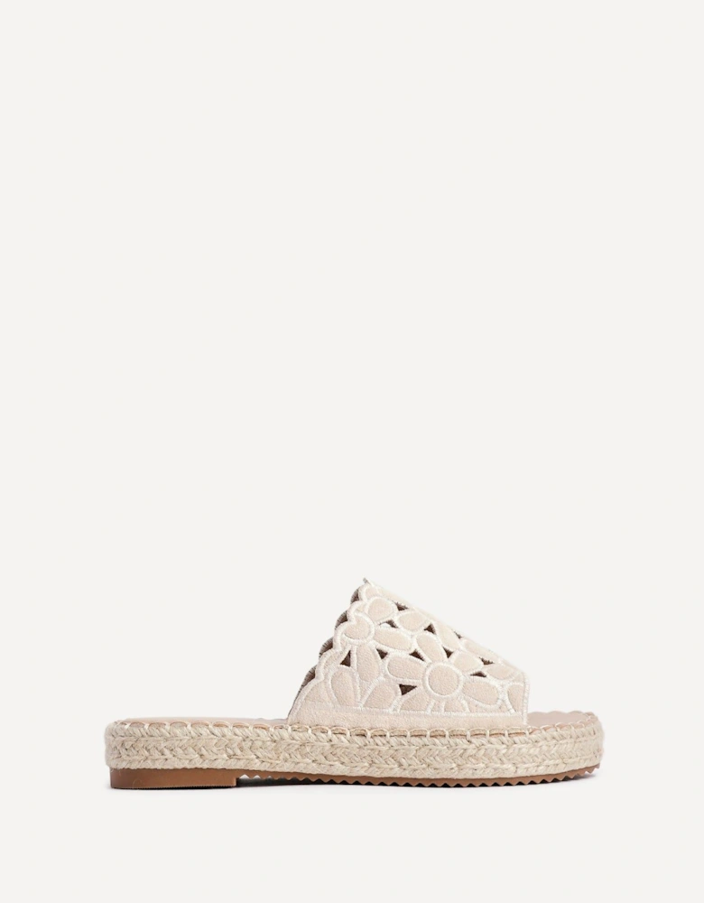 Parade Beige Faux Suede Floral Espadrille Flatform Slider