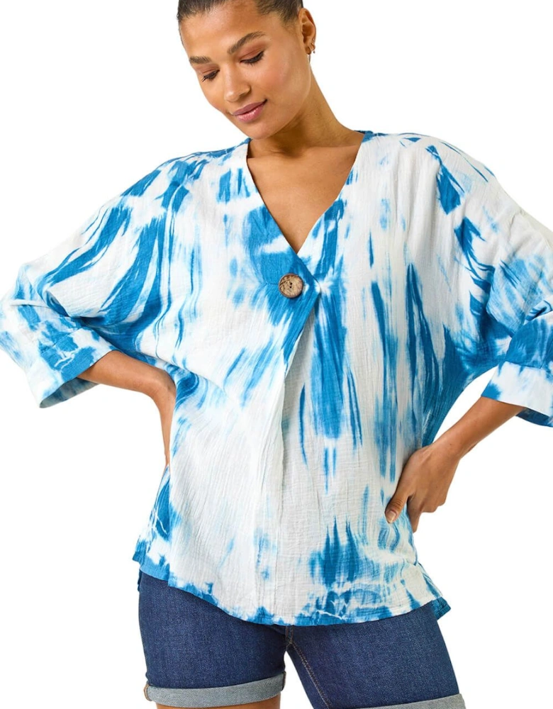 Tie Dye Print V-Neck Tunic Top
