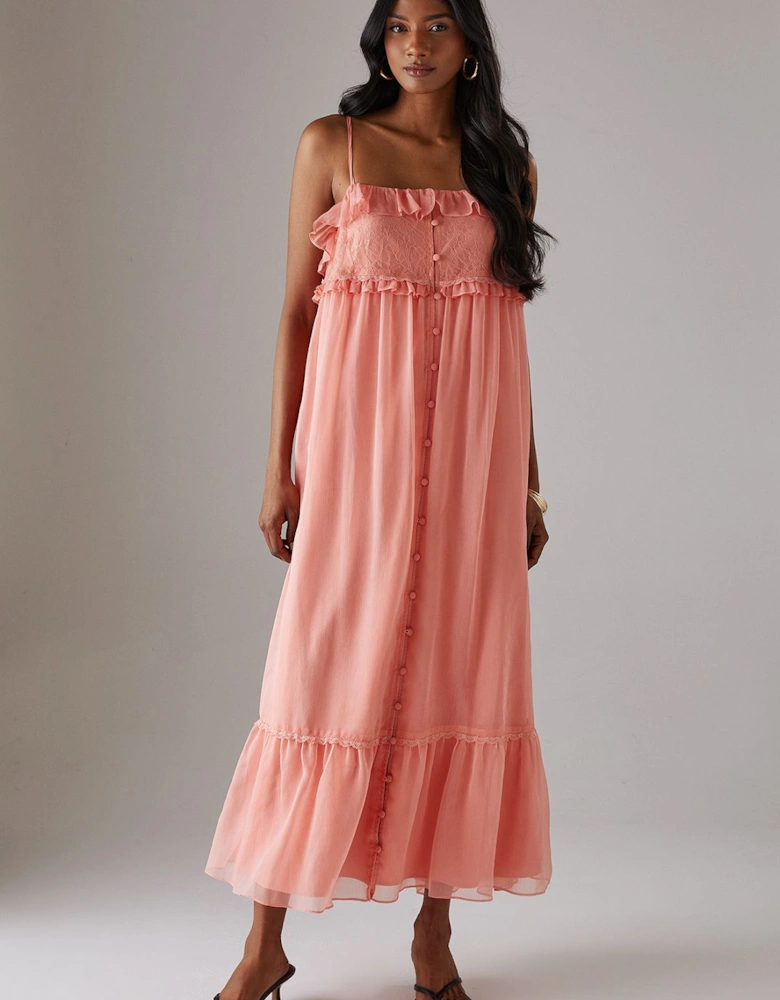 Lace Ruffle Strappy Midi Sundress