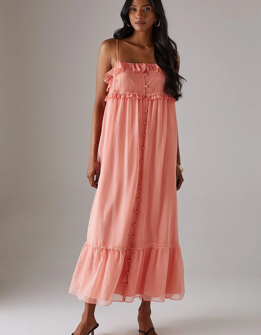 Lace Ruffle Strappy Midi Sundress, 2 of 1