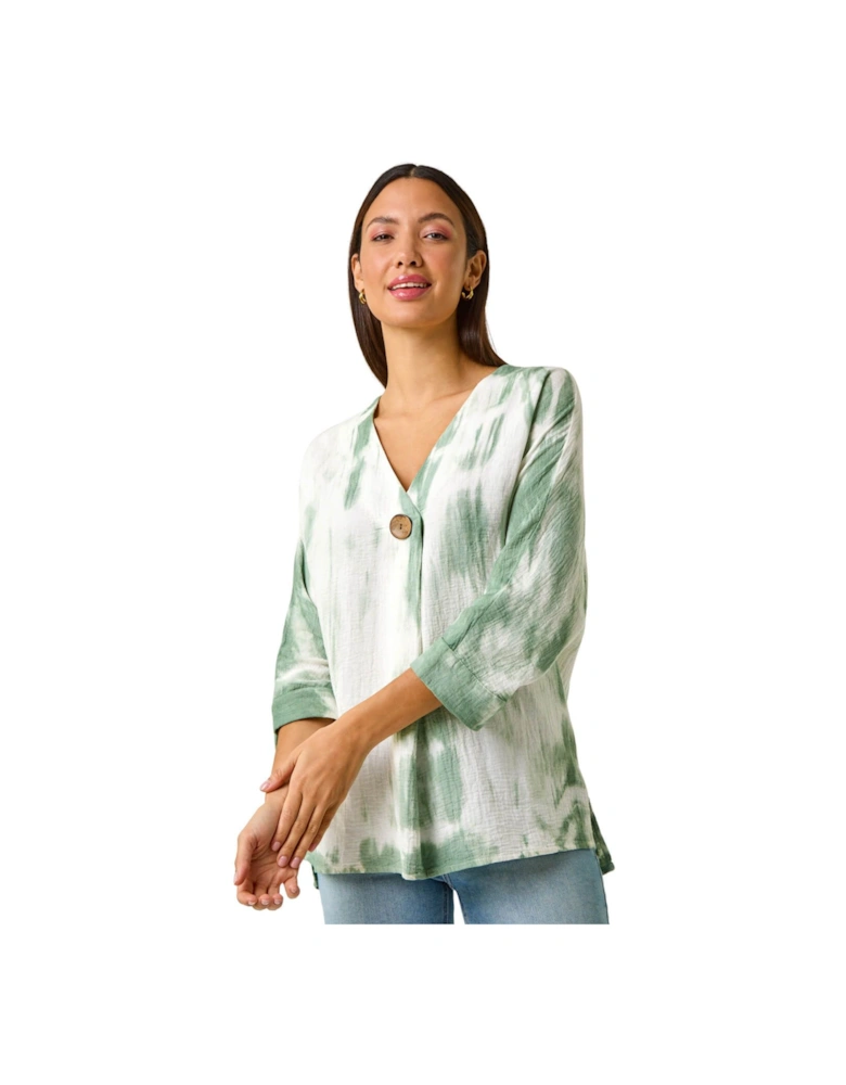 Tie Dye Print V-Neck Tunic Top
