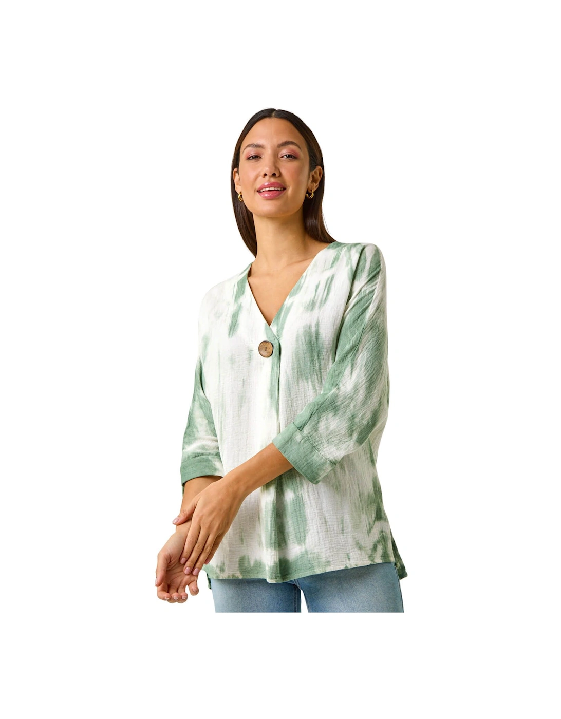 Tie Dye Print V-Neck Tunic Top, 2 of 1