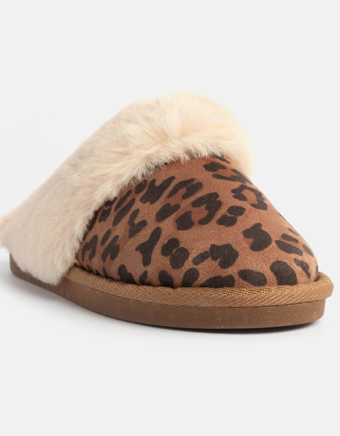 Jo & Joe SCARLETT Womens Faux Fur Mule Slippers Leopard Print