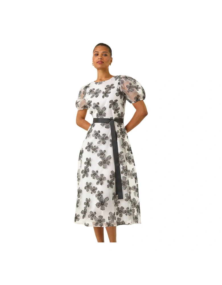 Floral Organza Belted Dress